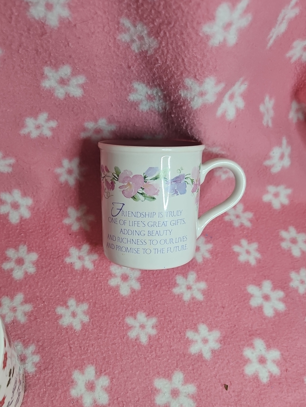 Floral Friendship Ceramic 8oz Mug - White with Pink Flowers